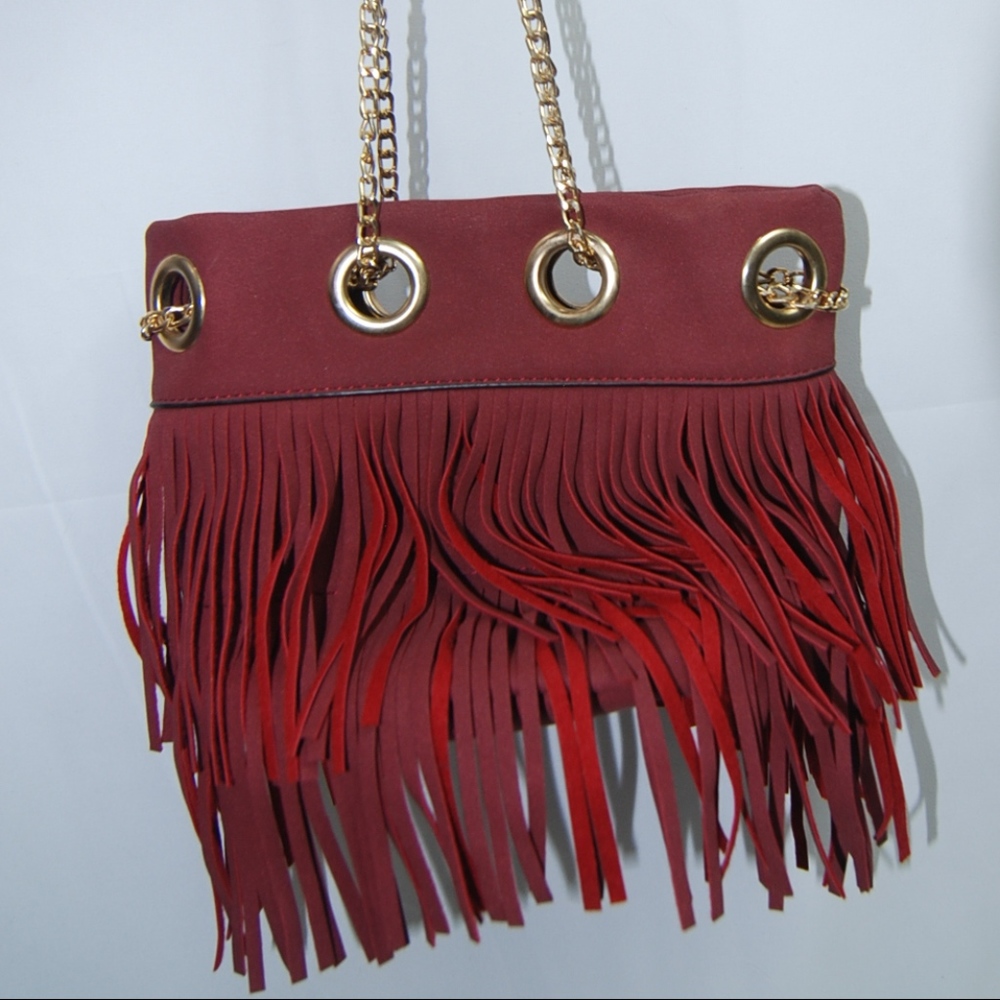 Burgundy & Gold Tassel Handbag - Picture 2 of 3